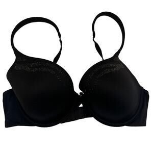 Victoria’s Secret Lined Perfect Coverage Black Rhinestone Bra Size 34C